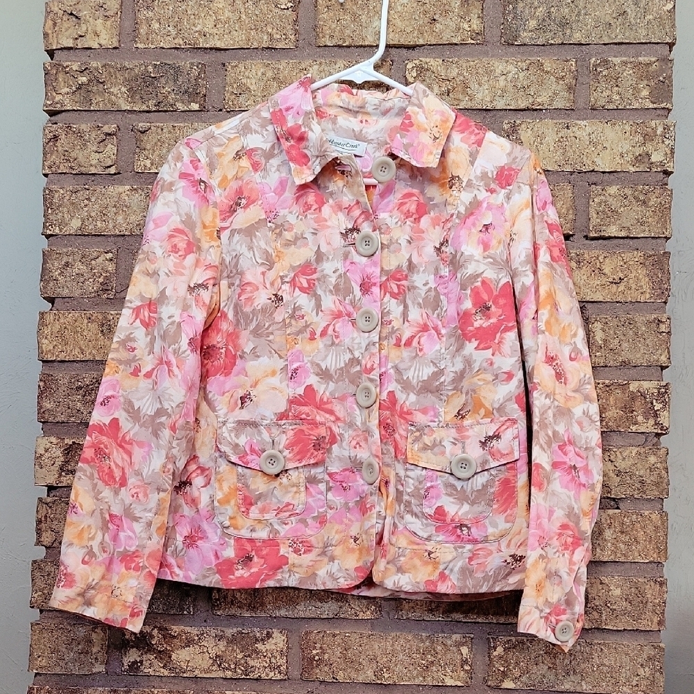 Coldwater Creek Floral Cotton Blazer Jacket Petite 6 Lightweight